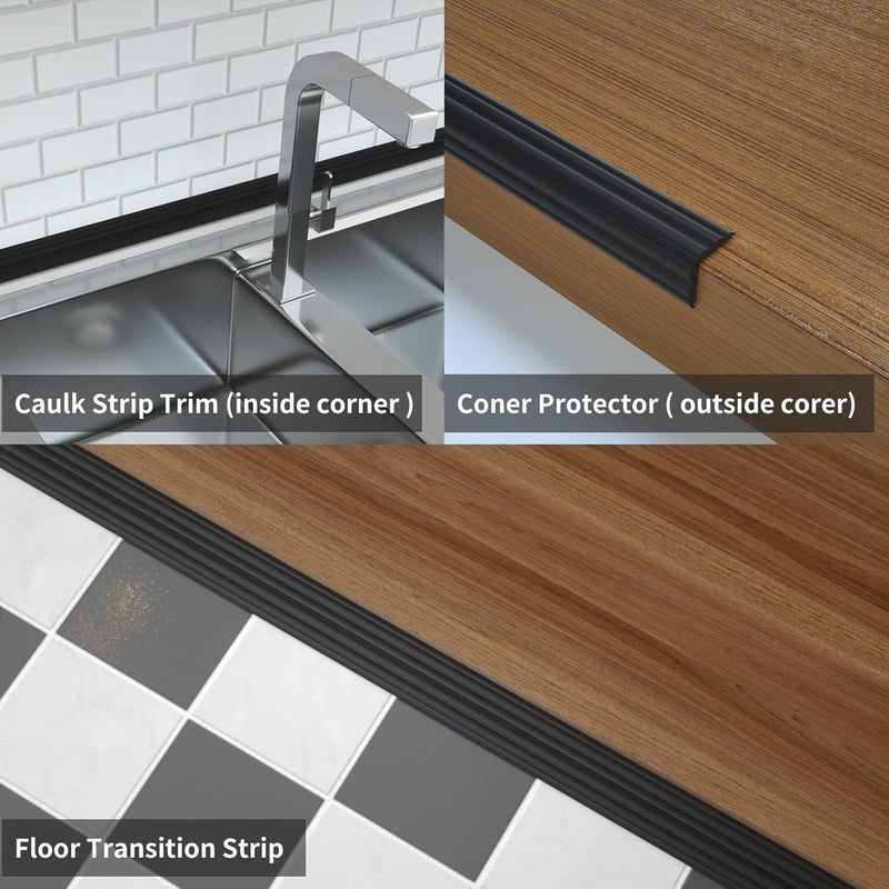 COUKIU Wall Corner Protector, Inside & Outside Self Adhesive Wall Corner Guard&Edge Protector, Flexible Vinyl Corner Moulding Trim Caulk Strip, Peel and Stick Trim for Ceiling, Countertop, Black, 0.8inx20ft - Image 3